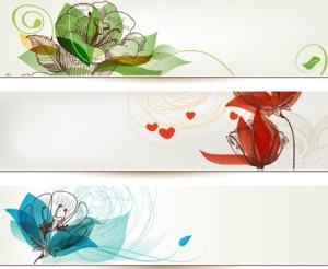 Set of Simple Hand Drawn Floral Banners Vector 02