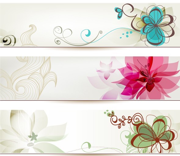 Set of Simple Hand Drawn Floral Banners Vector 03