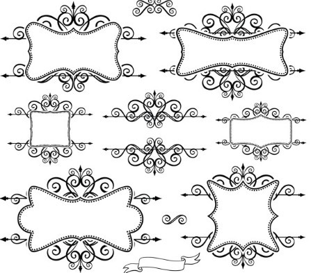 Simple Black Floral Borders and Frames Vector 01