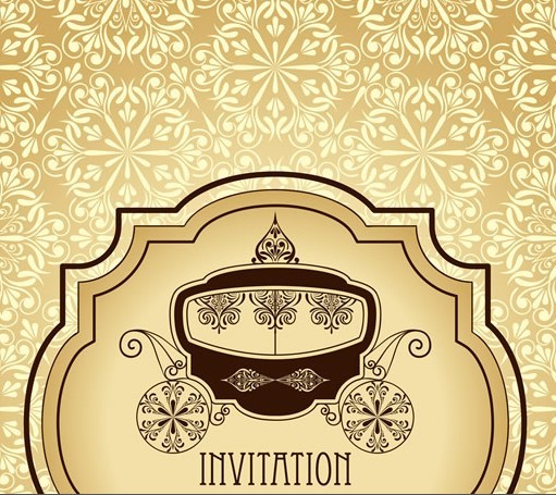 Vector Vintage Invitation Cards with Golden Lace Backgrounds 03