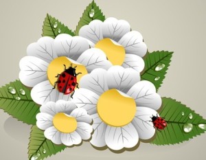 Happy Spring Green Leaves and Flowers Vector 03