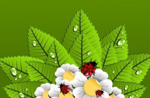 Happy Spring Green Leaves and Flowers Vector 04