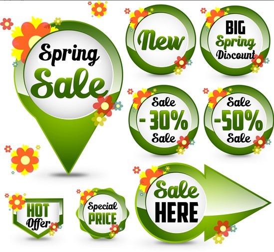 Set of Green Spring Sale Labels 04