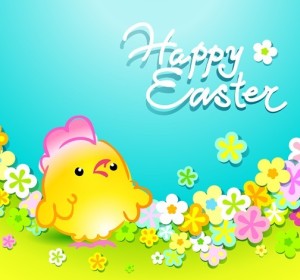 Cartoon Happy Easter Vector Design with Flowers and Grass 02