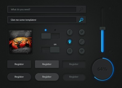 Modern Blue and Dark Web UI Kit PSD