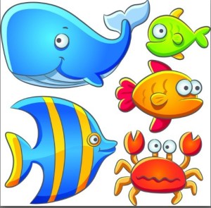Cute Cartoon Marine Life Animals Vector Illustration 02