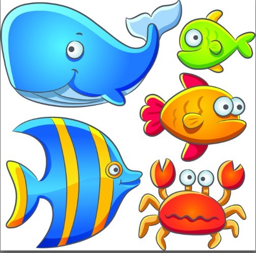 Cute Cartoon Marine Life Animals Vector Illustration 02