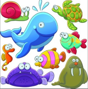 Cute Cartoon Marine Life Animals Vector Illustration 03