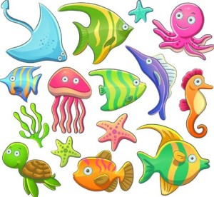 Cute Cartoon Marine Life Animals Vector Illustration 04