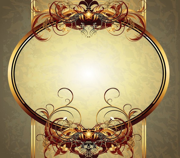 Golden Vintage Floral Framework Vector 04