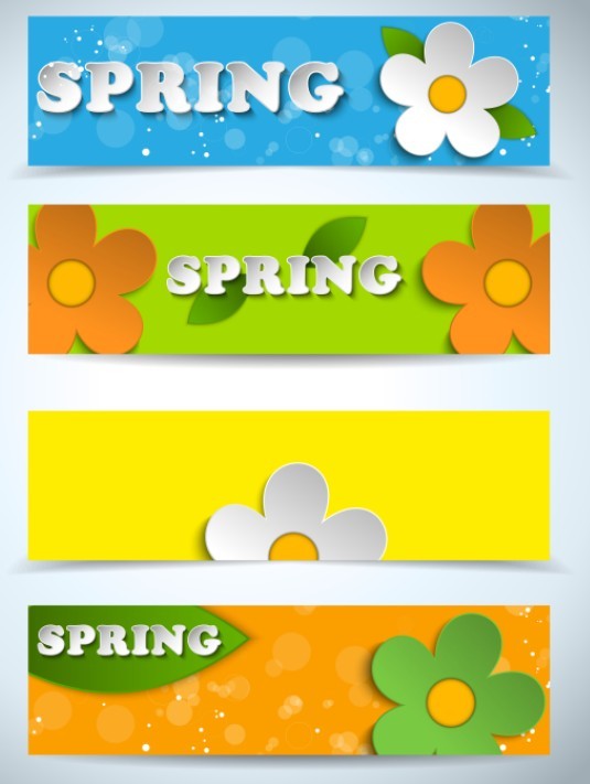 Set of Cartoon Spring Flower Banners 01