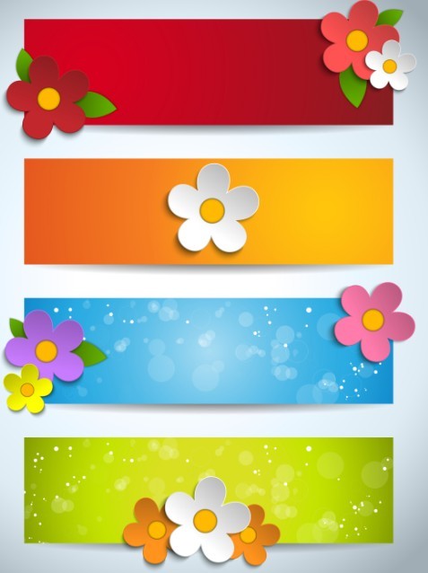 Set of Cartoon Spring Flower Banners 02