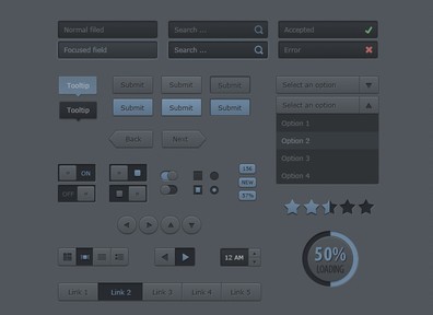 Dark Blue Web UI Kit PSD