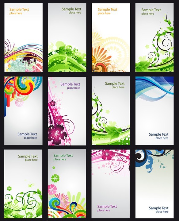 Set Of Vector Abstract Business Cards with Floral Backgrounds