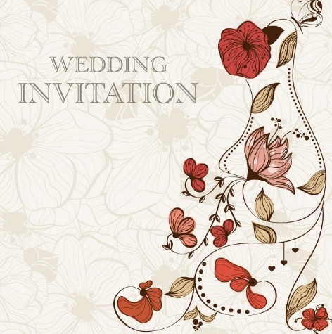 Vintage Wedding Invitation Card with Floral Background 01
