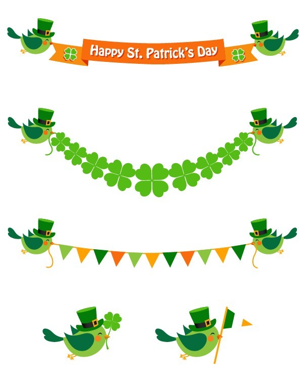 St.Patrick's Day Green Bird and Clover Banners Vector