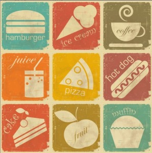 Set Of Vector Retro Vintage Food Icons