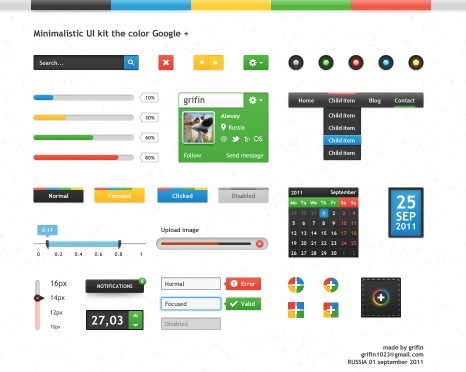 Google Plus Style Web UI Kit PSD