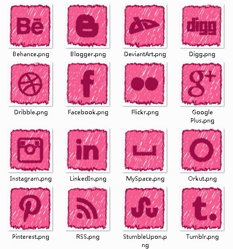 Pink Hand Drawn Social Icon Set