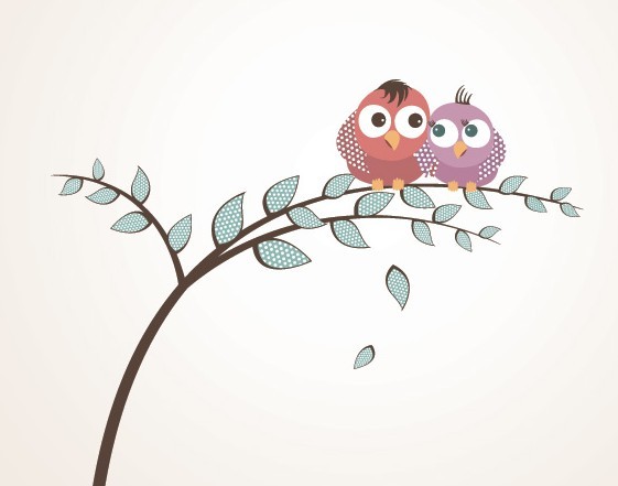 Cute Cartoon Birds Vector Illustration