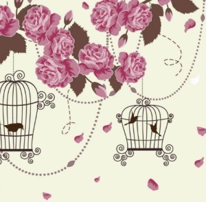 Retro Hand Drawn Flower and Bird Background Vector 01