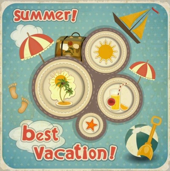 Retro Vector Summer Vacation Elements