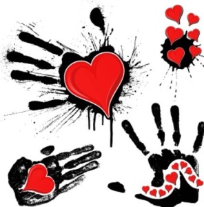 Vector Red Hearts In the Splash Handprints