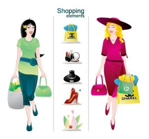 Cartoon Shopping Girl Elements Vector