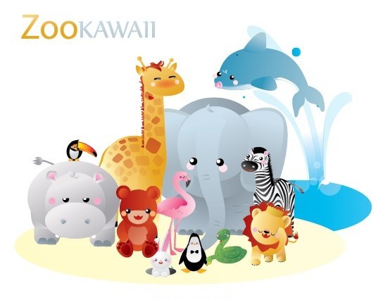 Vector Kawaii Zoo Animals
