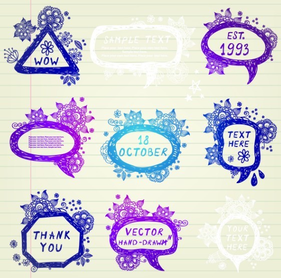 Lovely Cartoon Hand Drawn Floral Speech Bubbles Vector 02