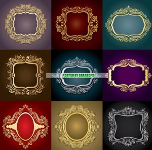 Set Of Golden Floral Boders and Labels Vector