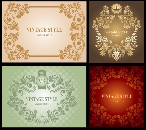 Simple Vintage Style Vector Floral Frames and Borders