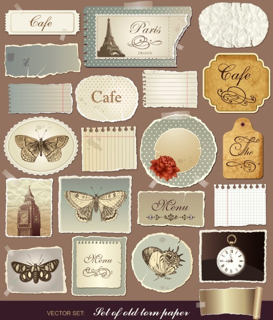 Set Of Vector Old Torn Paper Labels