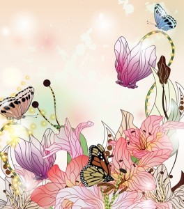 Classical Watercolor Painting Flower and Butterfly Background 03
