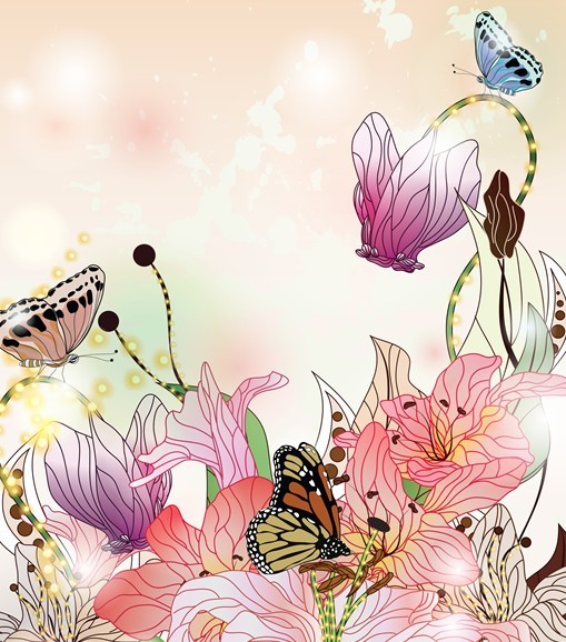 Classical Watercolor Painting Flower and Butterfly Background 03