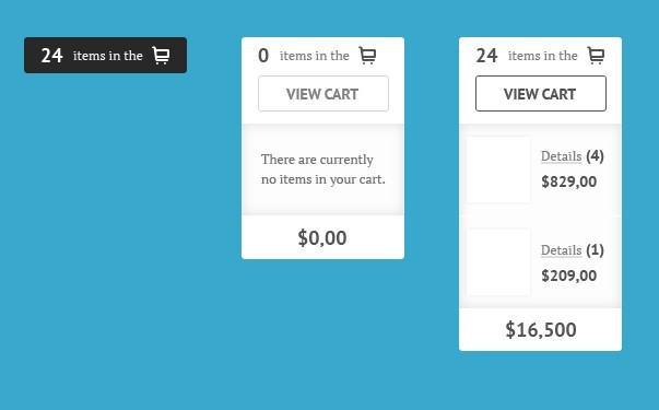 Clean Shopping Cart Widget Interface PSD