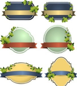 Retro Vector Sticker Labels with Vine Decorations 01