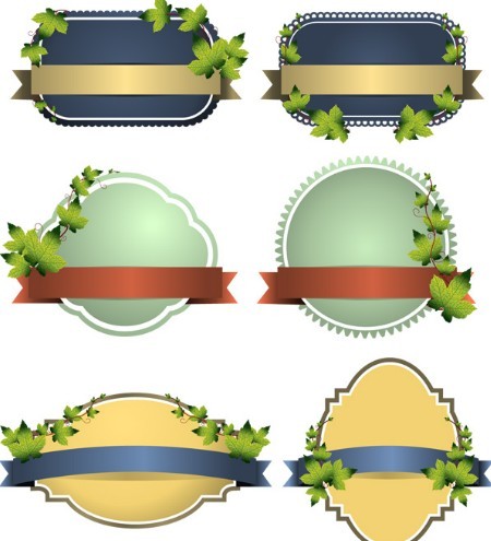 Retro Vector Sticker Labels with Vine Decorations 01