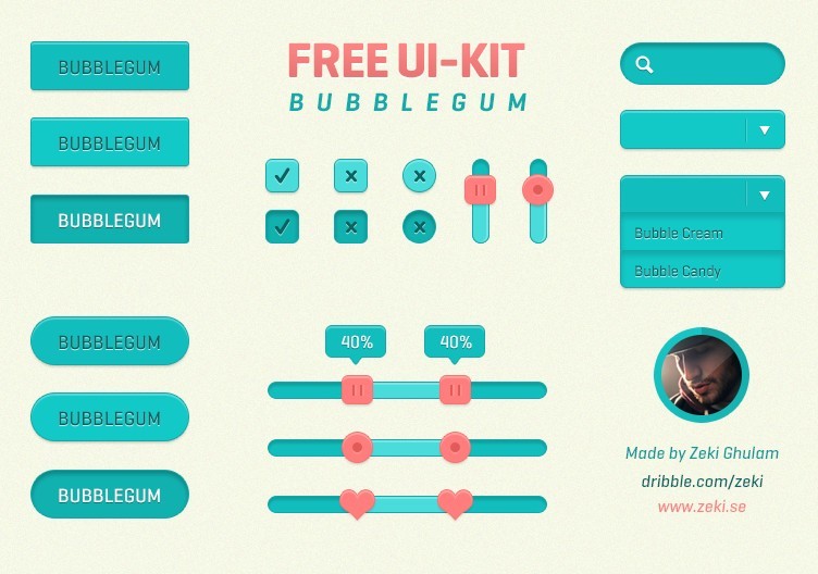 Flat Bubblegum Web UI Kit PSD