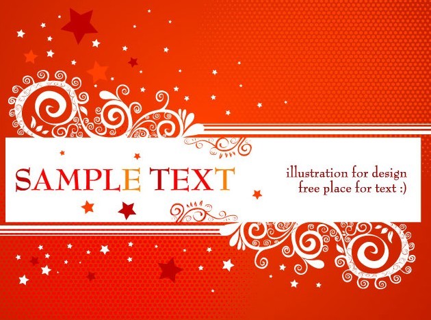 Vector Red Background with Florals and Stars