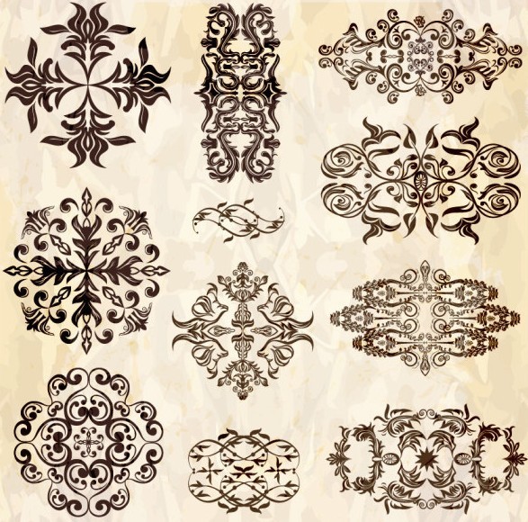 Set of Vector Vintage Brown Floral Borders and Frames 01