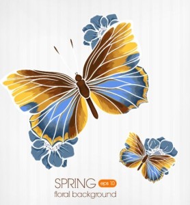 Vintage Spring Floral and Butterfly Background 02