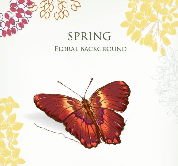 Vintage Spring Floral and Butterfly Background 04