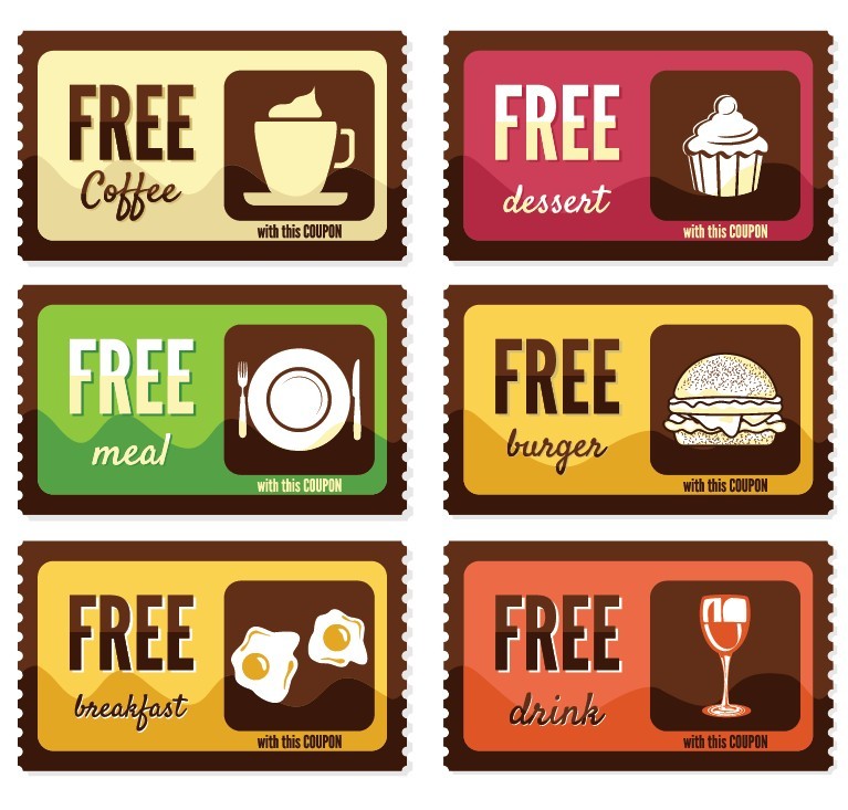 Vintage Free Food Coupon Sticker Labels Vector