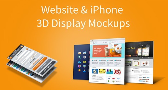Website & iPhone 5 3D Display PSD Mockups