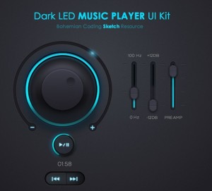 Dark LED Music Player UI Kit PSD