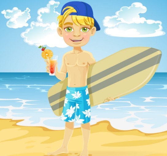 Vector Cartoon Beach and Boy Illustration 01