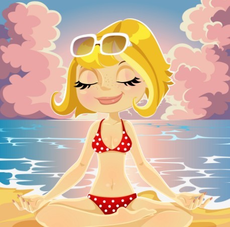 Vector Cartoon Beach and Girl Illustration 02