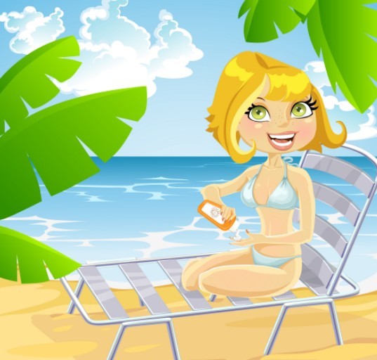 Vector Cartoon Beach and Girl Illustration 03