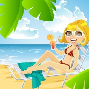 Vector Cartoon Beach and Girl Illustration 04